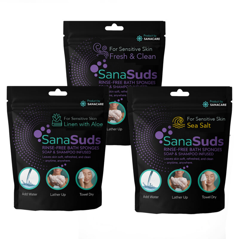 SanaSuds Rinse-Free Bath Sponges, Scent Variety Pack